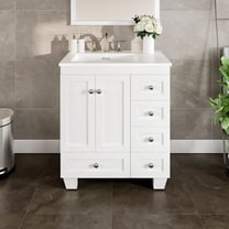 Eviva Acclaim C. 28" Transitional White Bathroom Vanity with White Carrara Quartz Counter-Top
