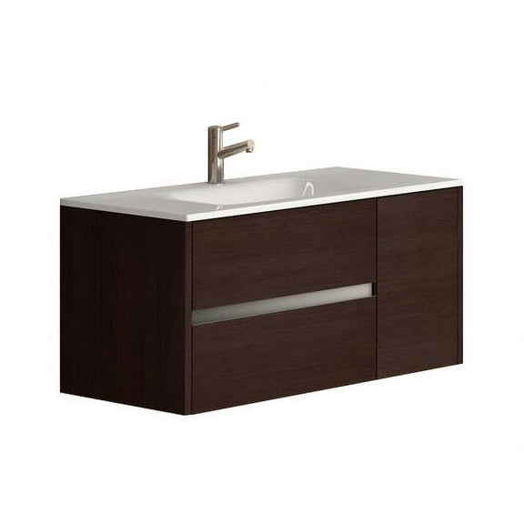 Eviva Aries 39" Wenge Modern Bathroom Vanity Wall Mount with White Integrated Porcelain Sink