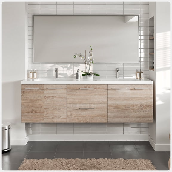 Eviva Axis 72 Inch White Oak Double Sink Bathroom Vanity