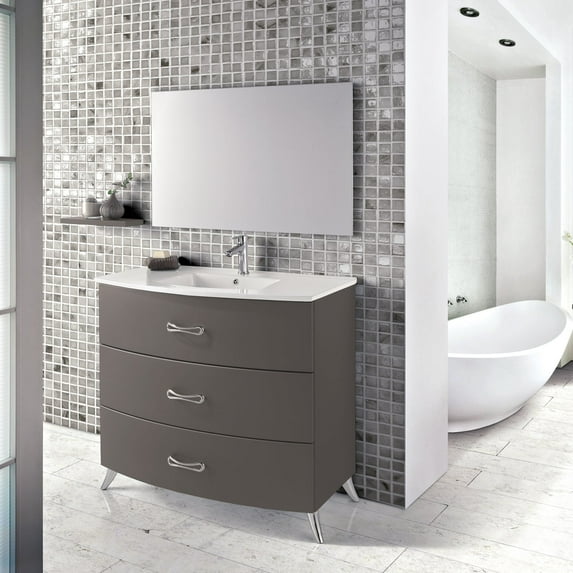 Eviva Bari 24" Grey FreeStanding Bathroom Vanity with Integrated White Porcelain Sink