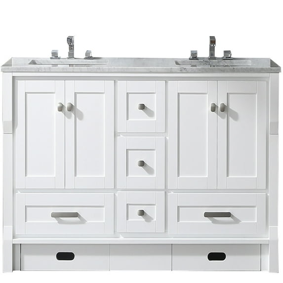 Eviva Booster 72 inch Double Sink Vanity in White with White Carrara Marble Countertop
