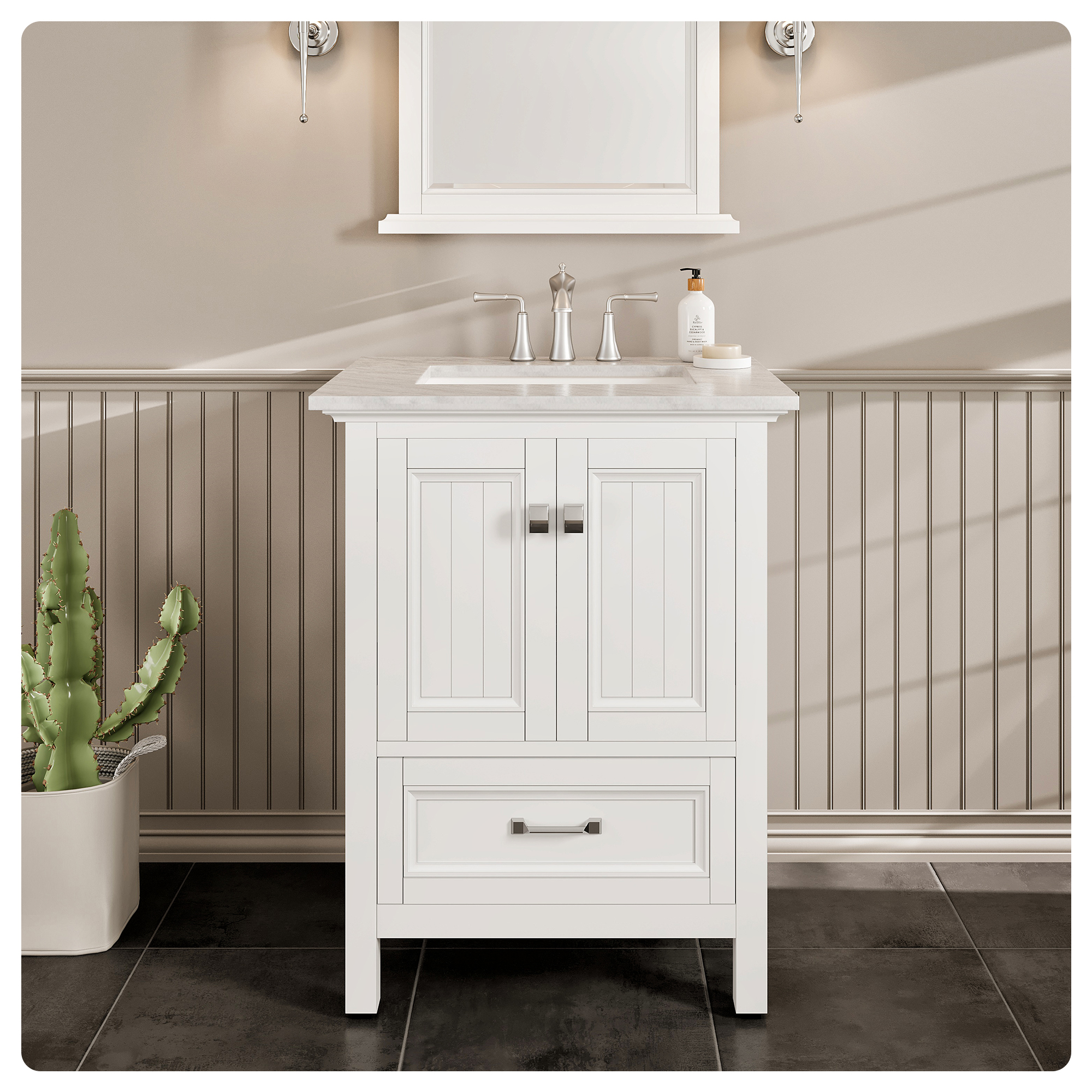 Eviva Britney 24x30 Inch Rectangular Wall Mirror - White Wooden Frame, Transitional Style For Bathroom Or Hallway