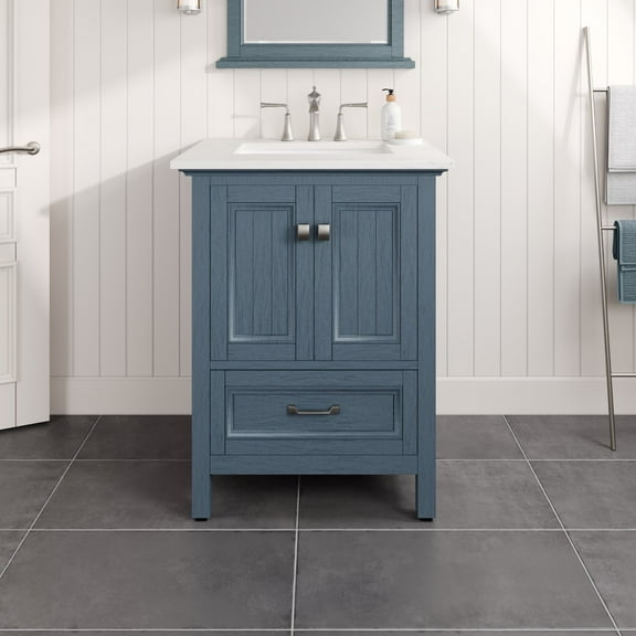 Eviva Britney 24 in. Ash Blue Single Sink Bath Vanity with Carrara Quartz Top and Undermount Porcelain Sink