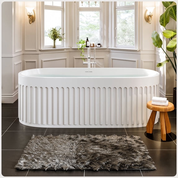 Eviva Cascade 67 Inch Solid Surface Freestanding Bathtub in Matte White