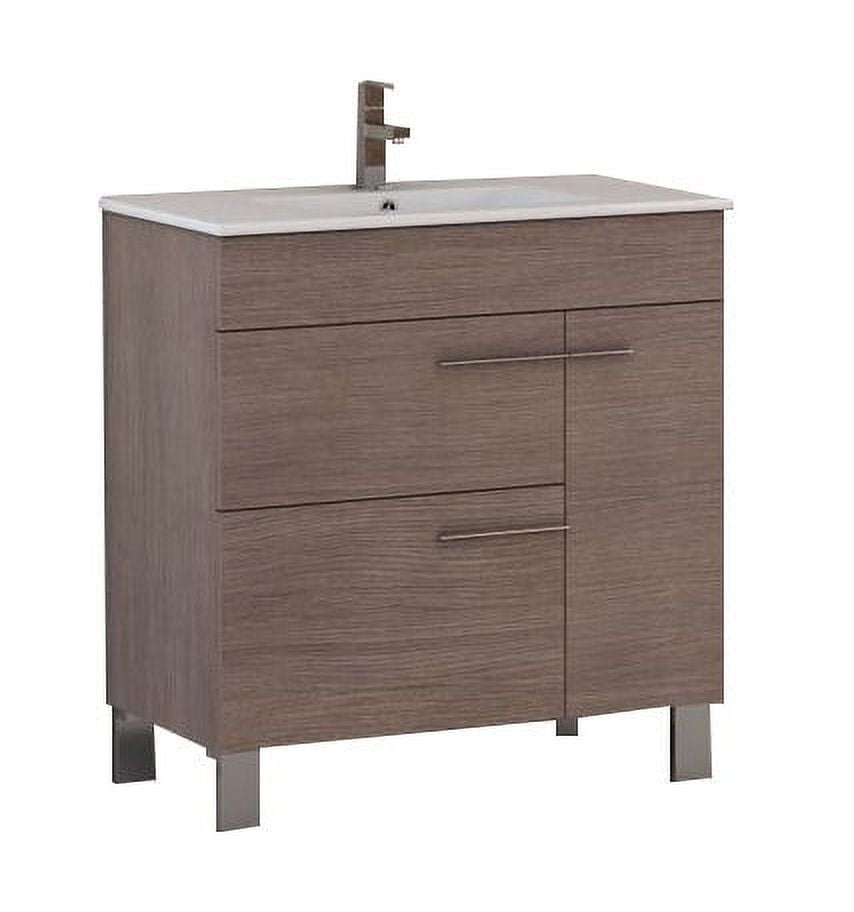 Medium Oak 32" Modern Bathroom Vanity with White Porcelain Sink