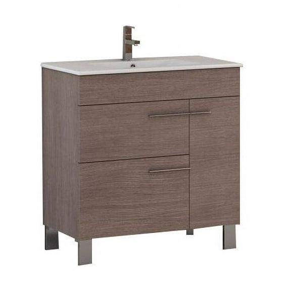 Eviva Cup 31.5" Medium Oak Modern Bathroom Vanity with White Integrated Porcelain Sink