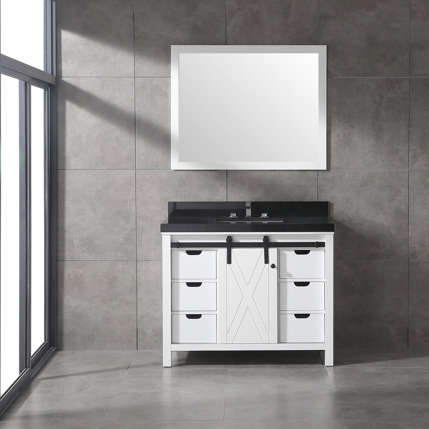 Eviva Dallas 42 inch White Bathroom Vanity with Absolute Black Granite Countertop