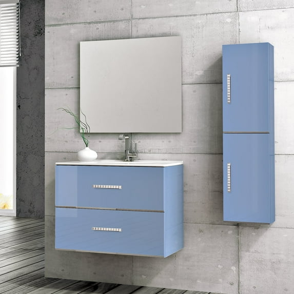 Eviva Daytona 32" Blue Wallmount Bathroom Vanity with Integrated Porcelain Sink