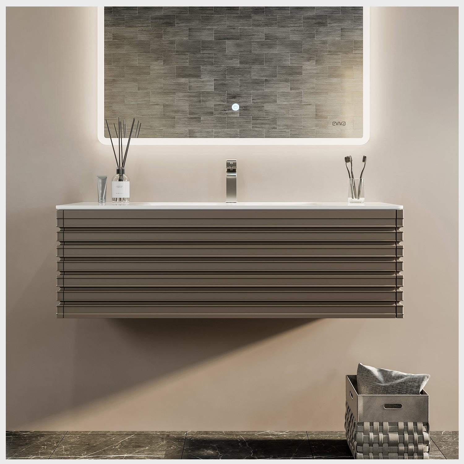 Smog Grey 42" Wall Mount Vanity with Integrated Sink