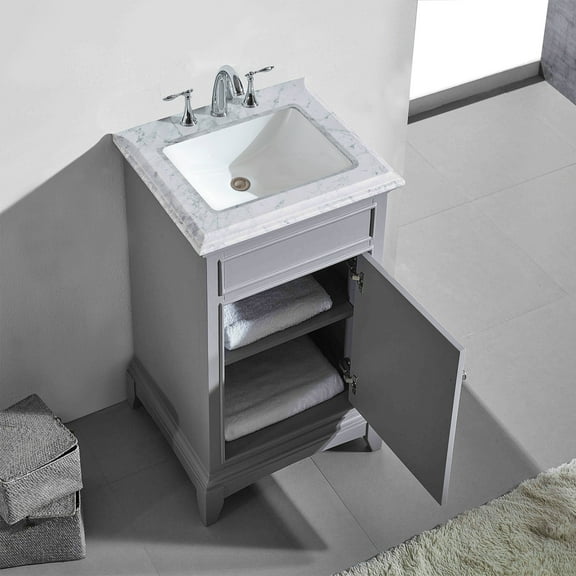 Eviva Elite Princeton 24" Grey Solid Wood Bathroom Vanity Set with Double OG White Carrera Marble Top