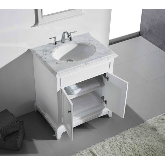 Eviva Elite Stamford 30" White Solid Wood Bathroom Vanity Set with Double OG White Carrara Marble Top & White Undermount Porcelain Sink