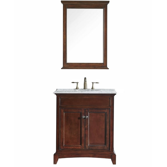 Eviva Elite Stamford 30" teak Solid Wood Bathroom Vanity Set with Double OG Crema Marfil Marble Top & White Undermount Porcelain Sink