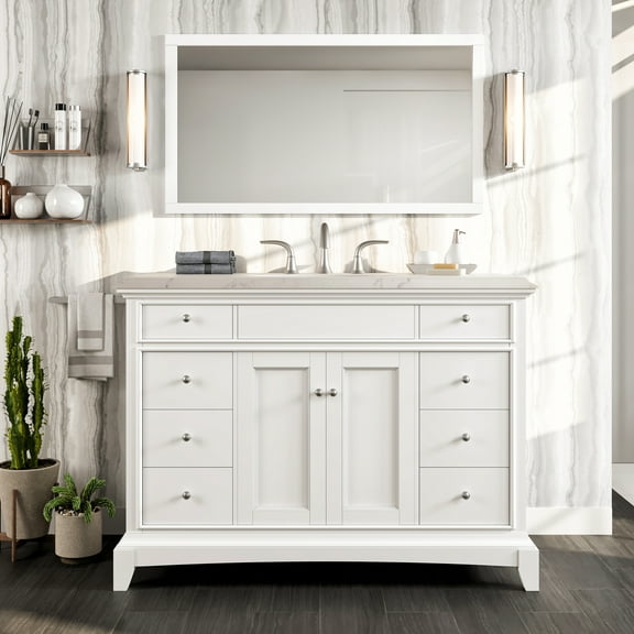 Eviva Elite Stamford 42"W x 22"D White Bathroom Vanity with Double Ogee Edge White Quartz Vanity Top and Oval Undermount Sink