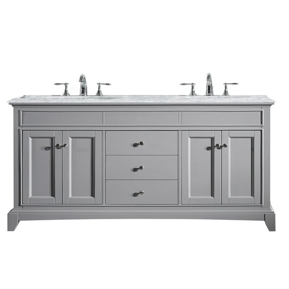 Eviva Elite Stamford 72" Gray Solid Wood Bathroom Vanity Set with Double OG White Carrara Marble Top & White Undermount Porcelain Sinks