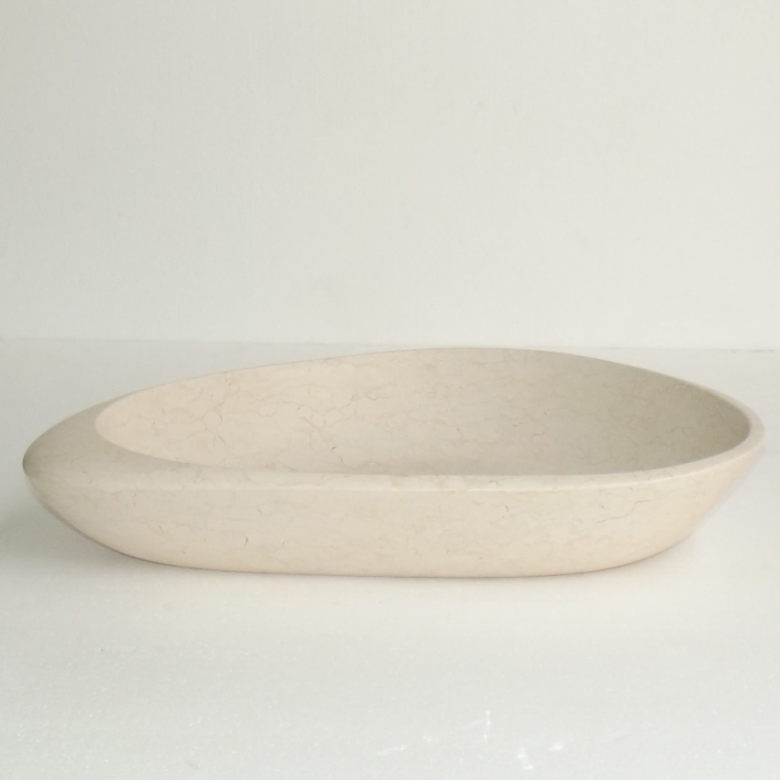 Beige Marble Oval Vessel Bathroom Sink with Overflow
