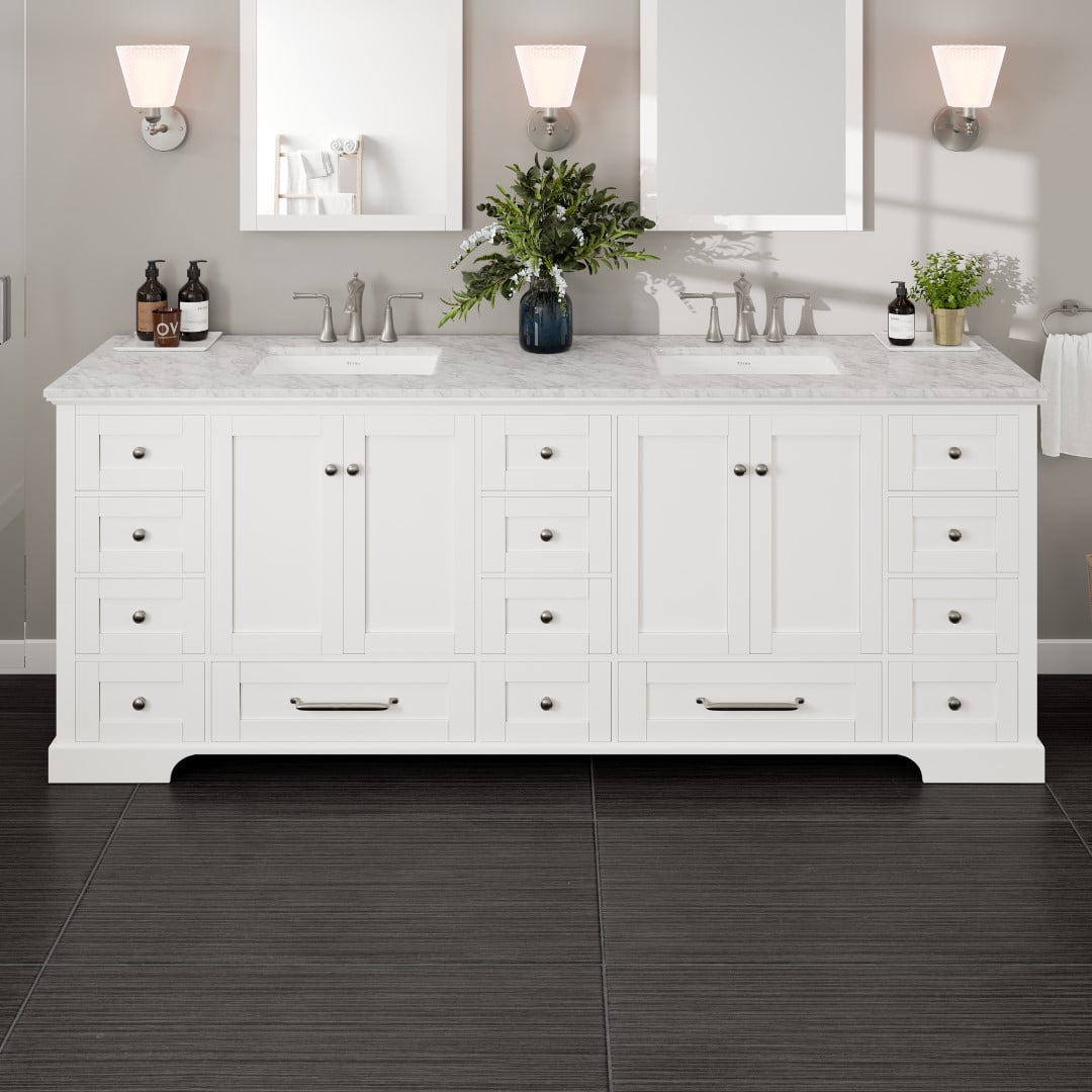 Eviva Frontier 84"W x 22"D White Double Sink Bathroom Vanity with White ...