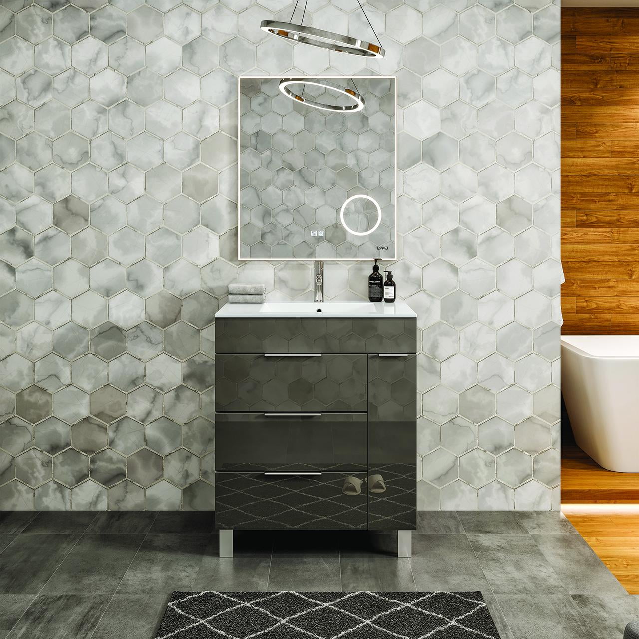 Eviva Geminis 28" Grey Modern Bathroom Vanity with White Integrated ...