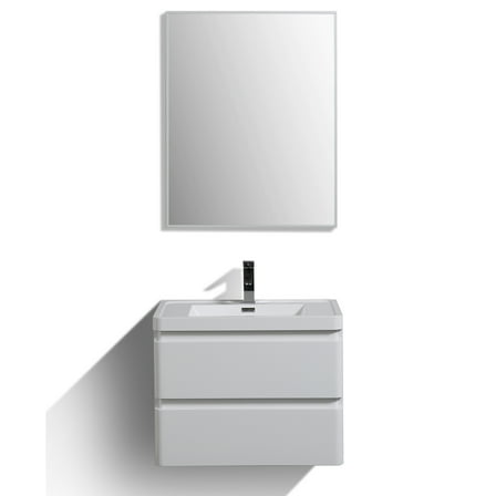 Eviva Glazzy 28" Wall Mount Modern Bathroom Vanity Set with Integrated White Acrylic Sink (High Glossy White)