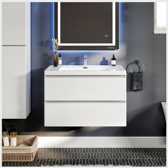 Eviva Glazzy 36" Wall Mount Modern Bathroom Vanity (High Glossy White)