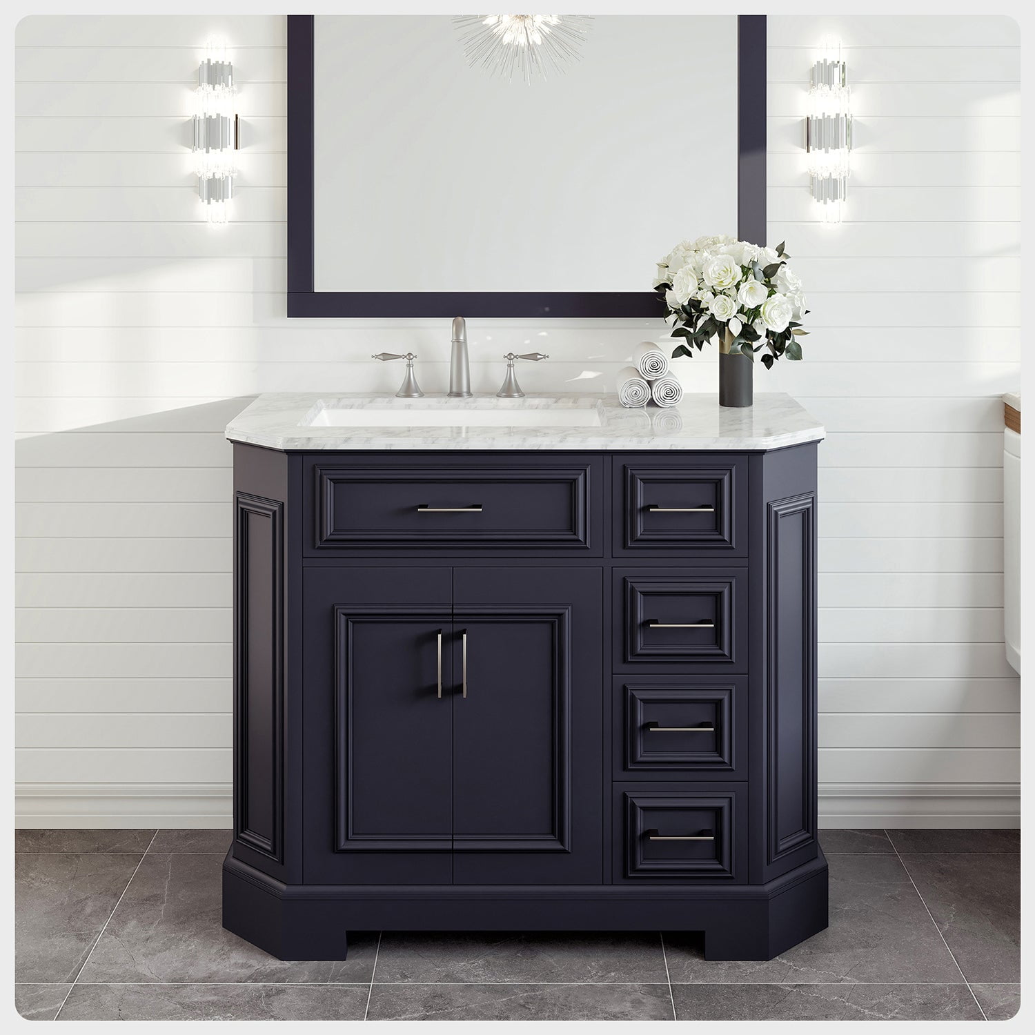 Eviva Glory 42" Dark Grey Bathroom Vanity with Carrara Marble Counter