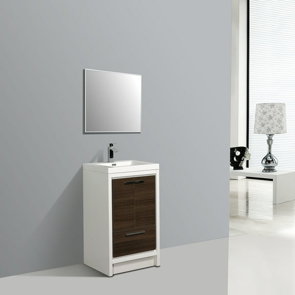 Eviva Grace 24 in. Gray Oak and White Bathroom Vanity with White Integrated Acrylic Countertop