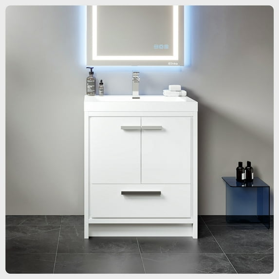 Eviva Grace 30 in. White Bathroom Vanity with White Integrated Acrylic Countertop