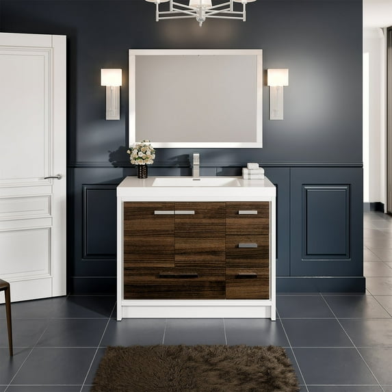 Eviva Grace 42 in. Gray Oak and White Bathroom Vanity with White Integrated Acrylic Countertop