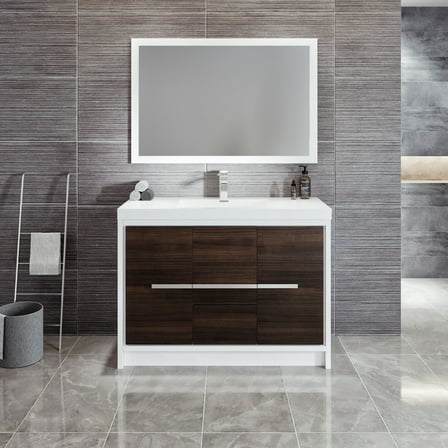 Eviva Grace 48 in. Gray Oak and White Bathroom Vanity with White Integrated Acrylic Countertop