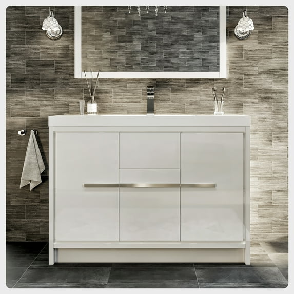 Eviva Grace 48 in. White Bathroom Vanity with White Integrated Acrylic Countertop