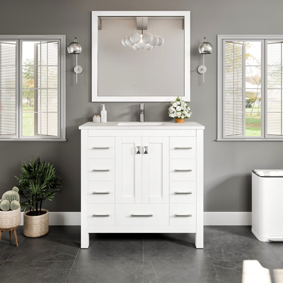 Eviva Hampton 36" White Vanity with Carrara Quartz Top