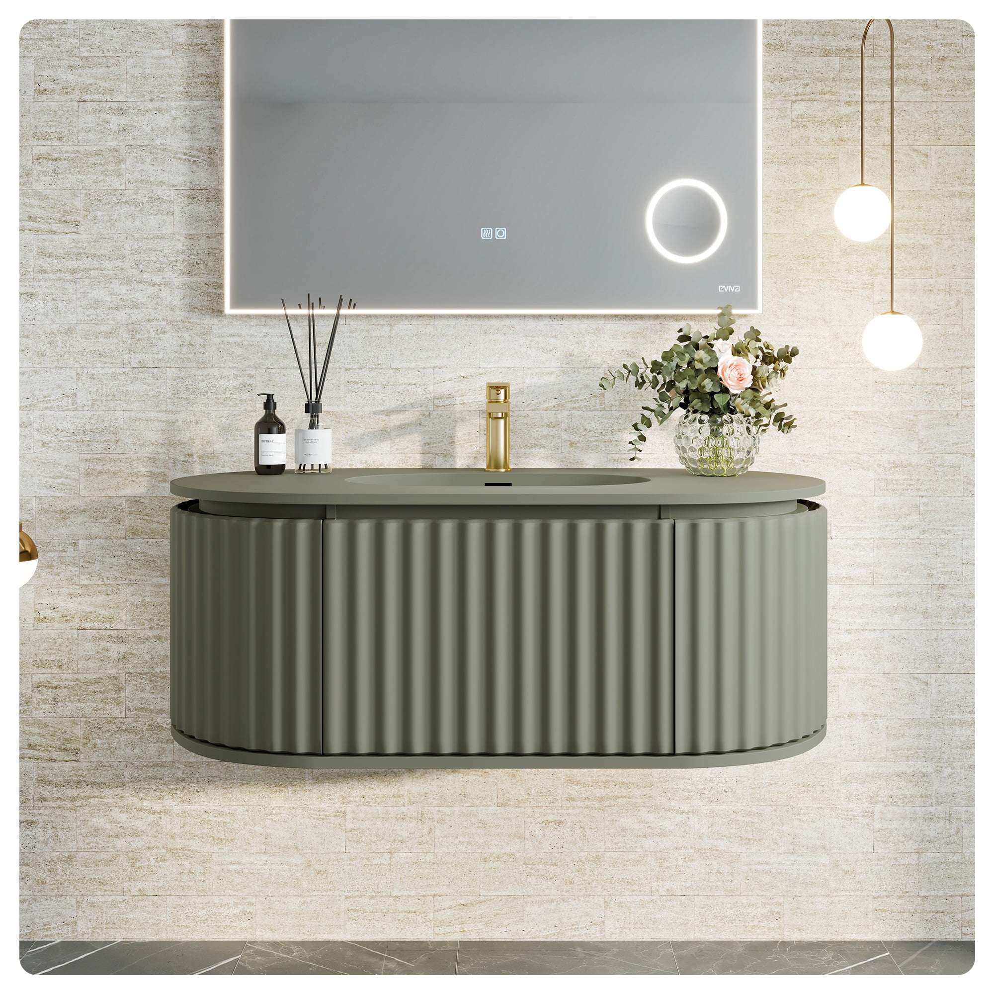 Eviva Haven 39" Green Wall-Mounted Bathroom Vanity with Solid Surface Top