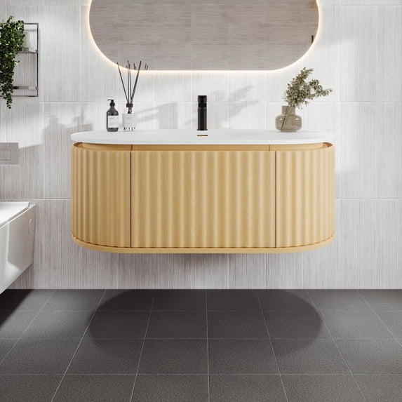 Eviva Haven 39"W x 22"D Oak Wall-mounted Bathroom Vanity with White Solid Surface Integrated Sink Top