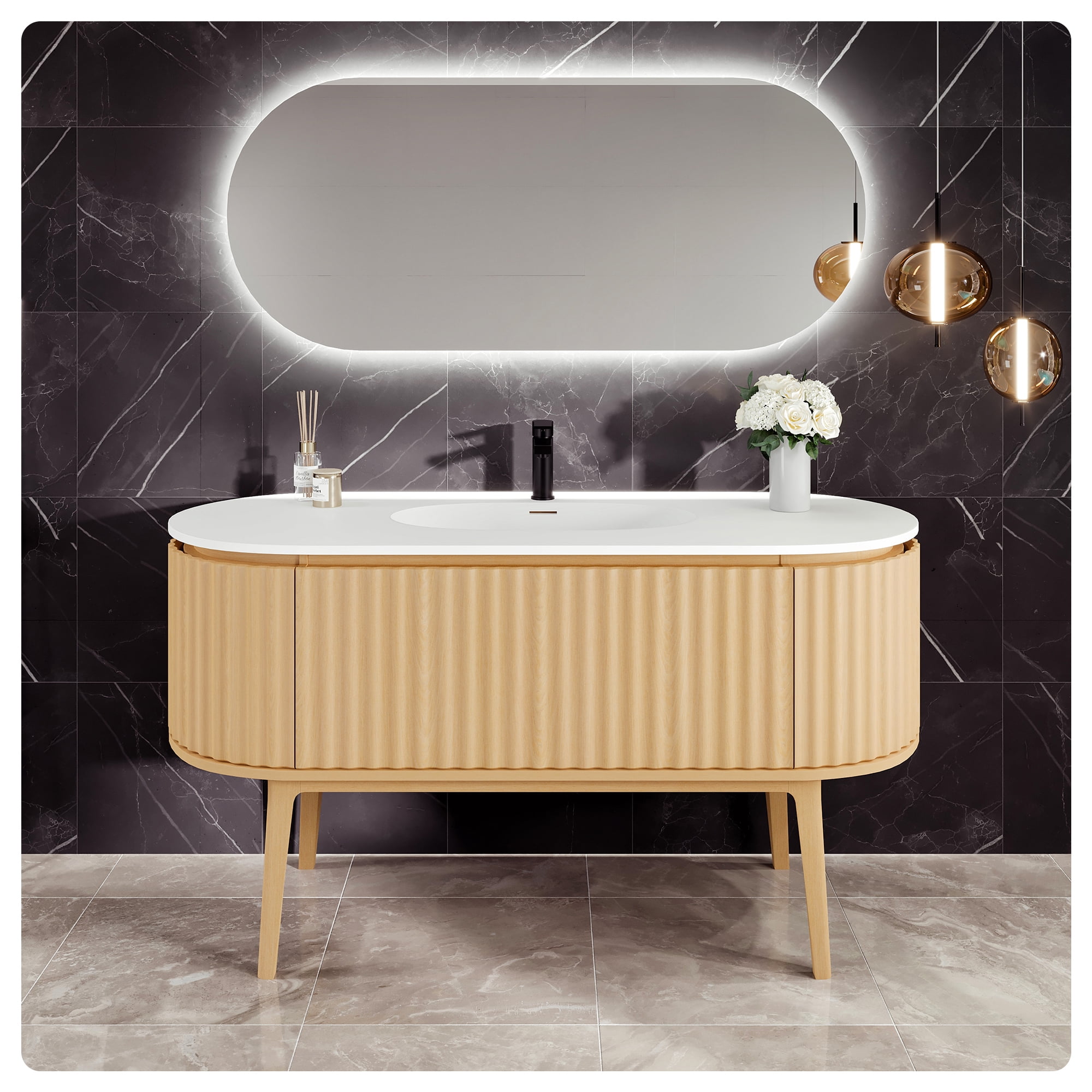 Eviva Haven 55"W x 22"D Oak Freestanding Bathroom Vanity with White ...