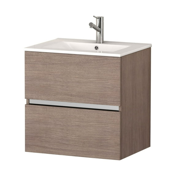 Eviva Ikaro 24" Inch Medium Oak Modern Bathroom Vanity Wall Mount with White Integrated Porcelain Sink