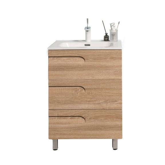 Eviva Joy 24" Maple Freestanding Bathroom Vanity w/ White Integrated Top