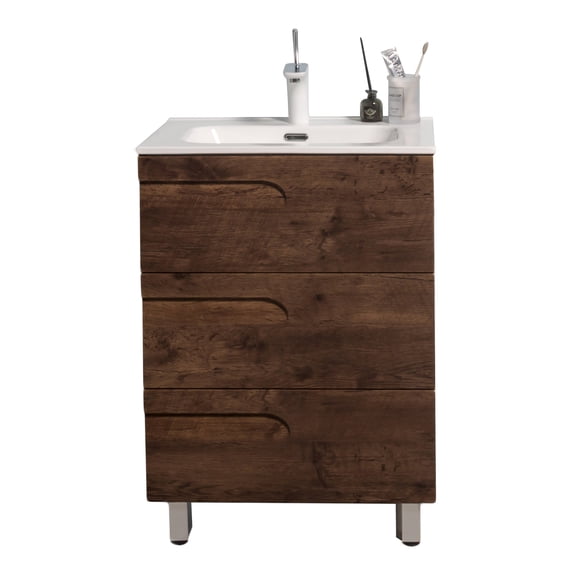 Eviva Joy 24" Rosewood Freestanding Bathroom Vanity w/ White Integrated Top