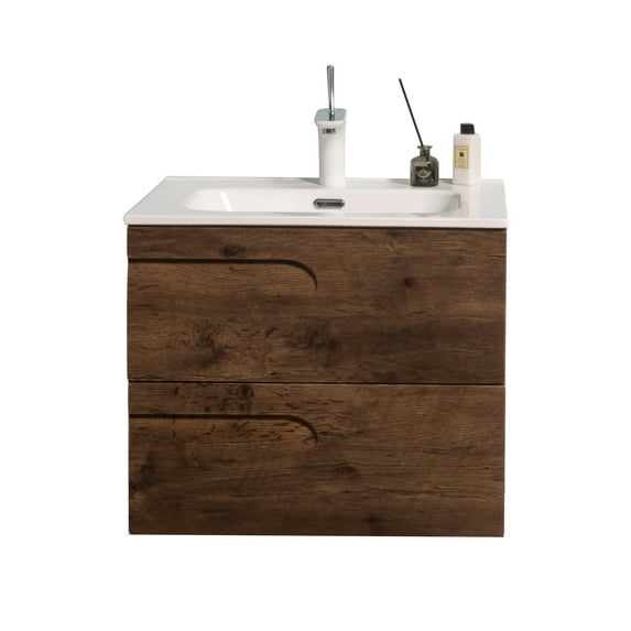 Eviva Joy 28" Rosewood Wall Mount Bathroom Vanity w/ White Integrated Top