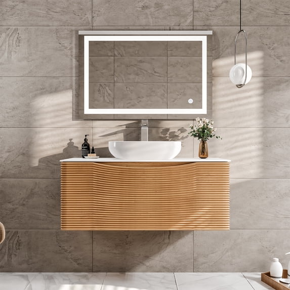 Eviva Leah 32 Inch Medium Oak Wall Mount Bathroom Vanity
