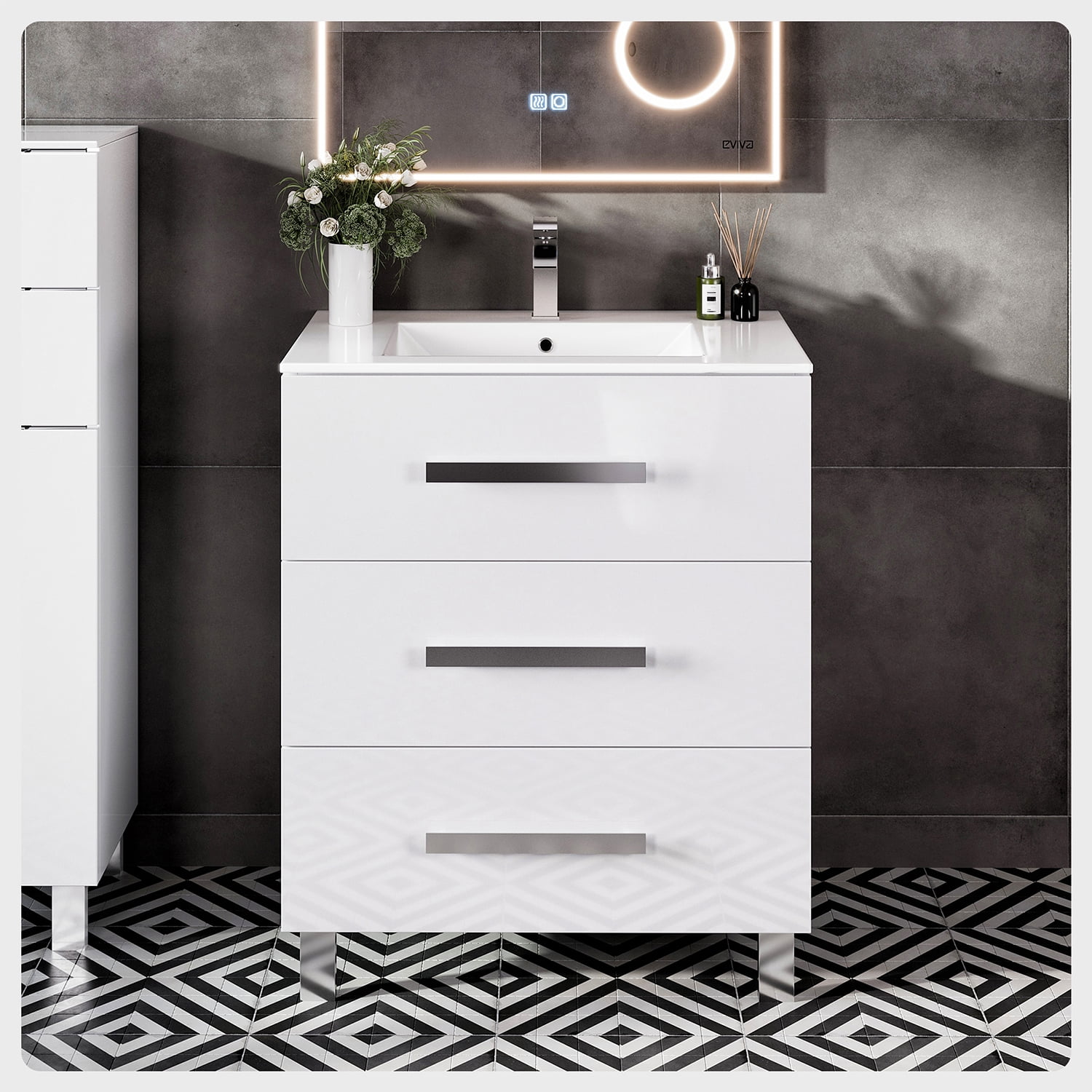 White 30" Wall-Mounted Bathroom Vanity with Porcelain Sink