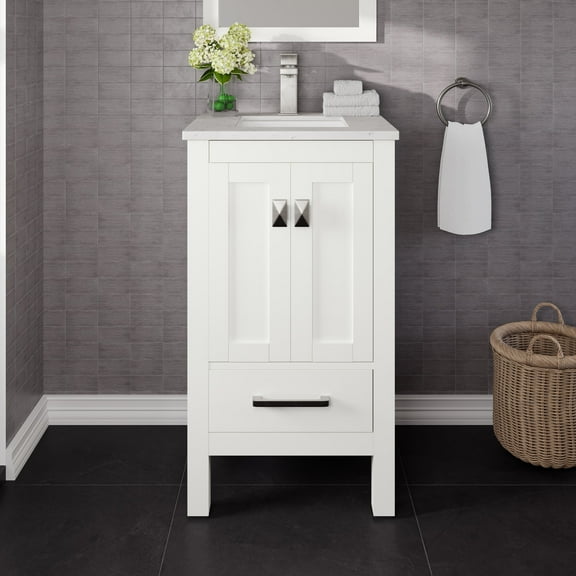 Eviva London 20" Transitional White bathroom vanity with White Carrara Quartz Countertop and Undermount Sink
