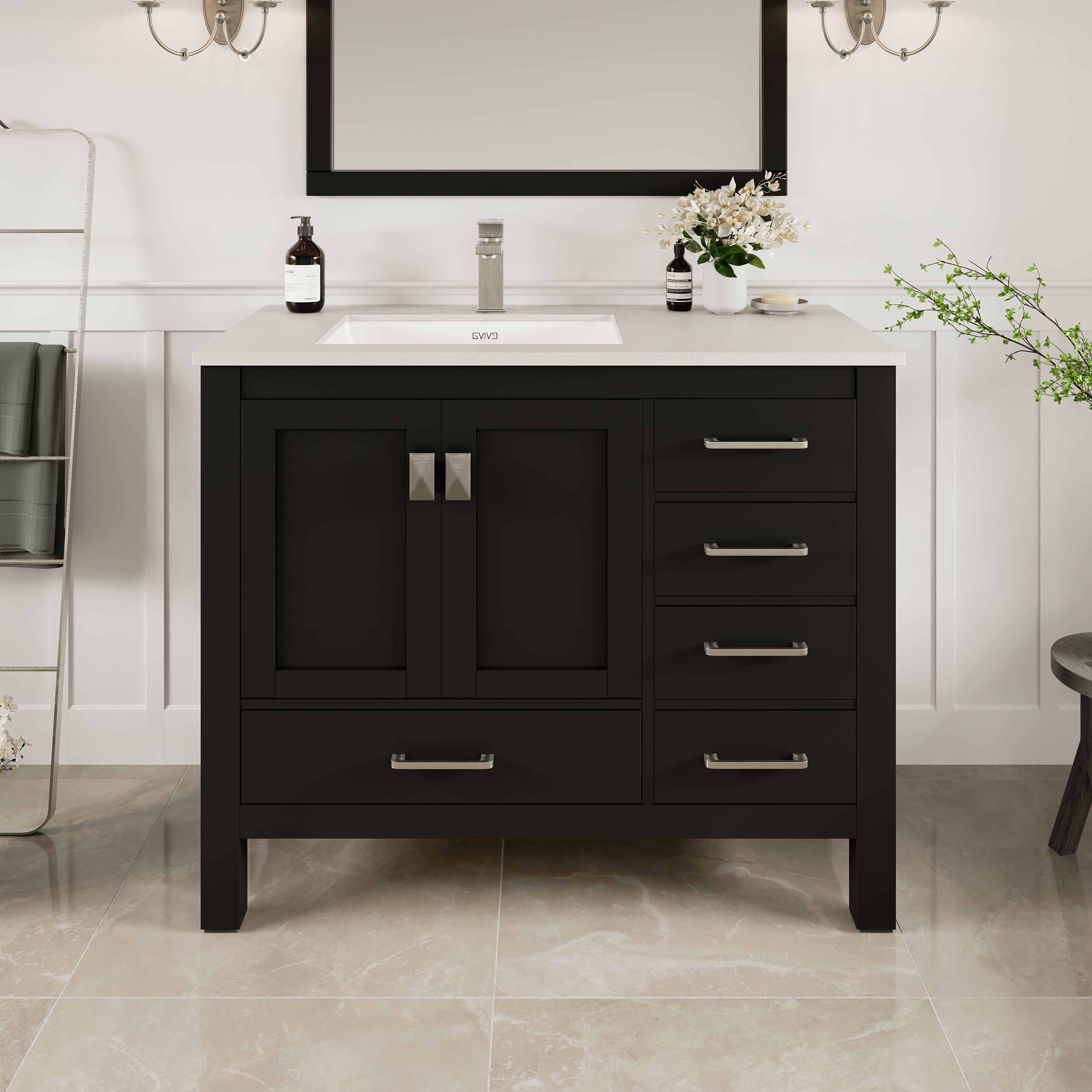 Eviva London 42″ x 18″ Espresso Transitional Bathroom Vanity w/ White