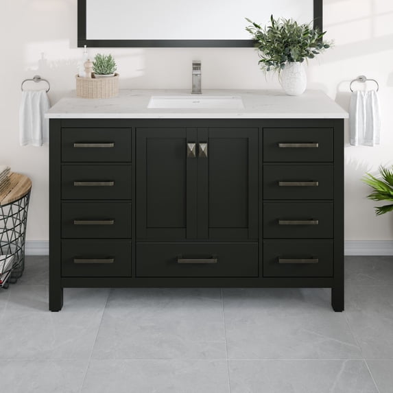 Eviva London 48" Transitional Espresso Bathroom Vanity with White Carrara Quartz Countertop