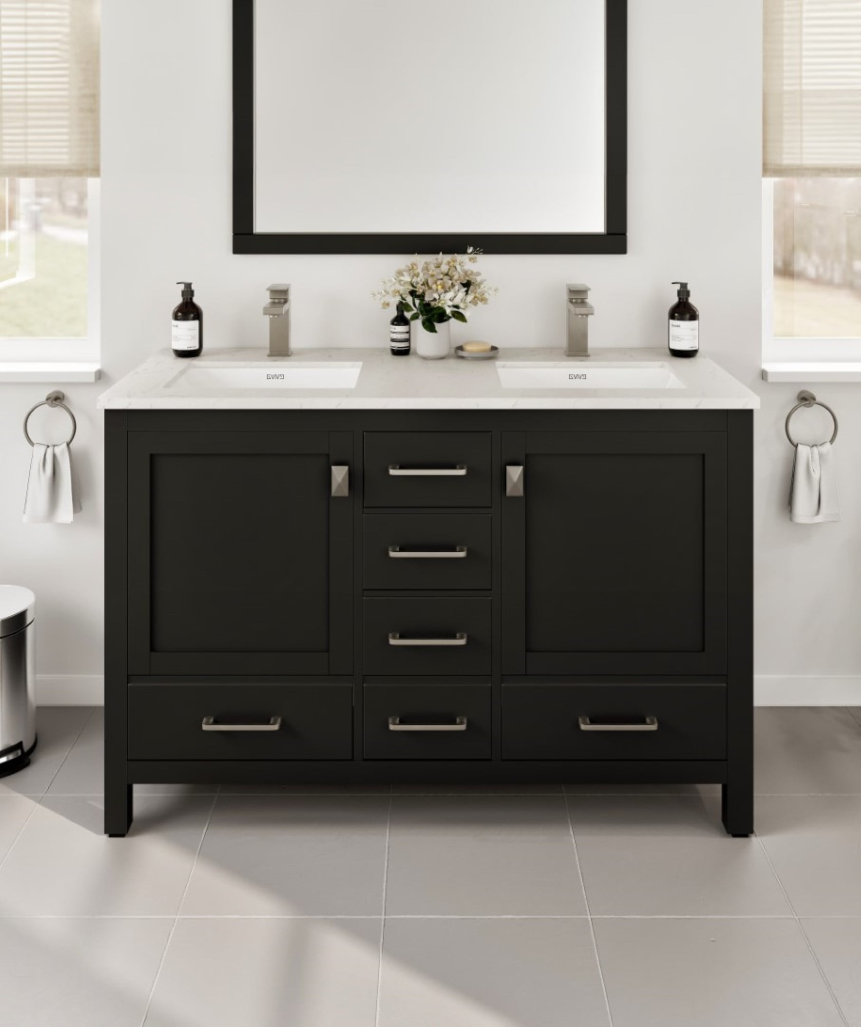 Eviva London 48" Transitional Espresso bathroom vanity with white