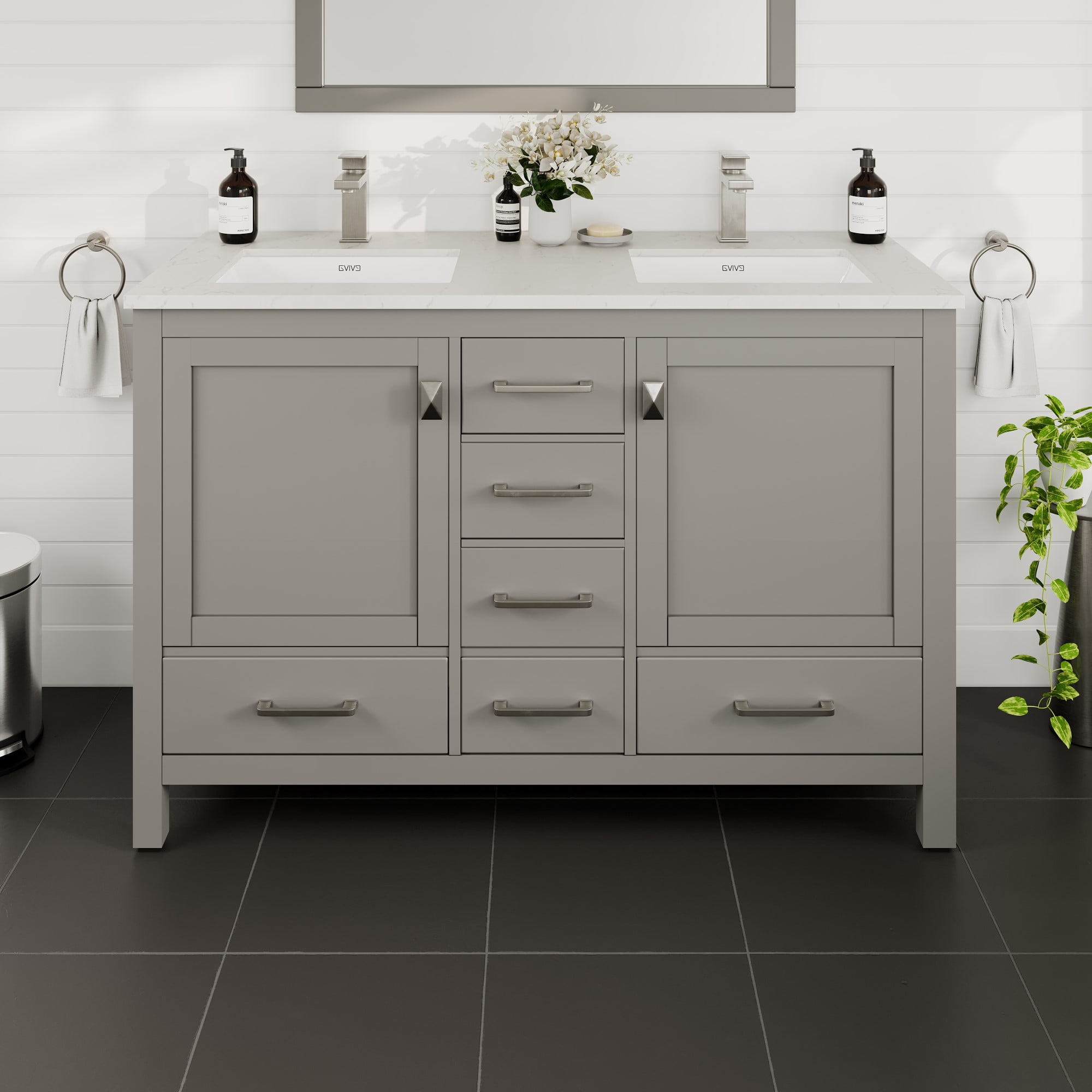 Eviva London 48" Transitional Gray Bathroom Vanity with White Carrara