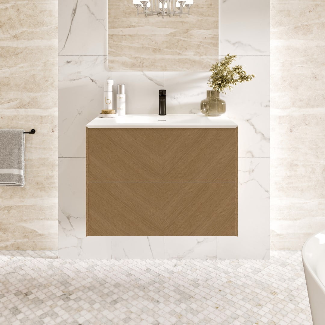 Eviva Lotus 24"W x 19"D Oak Wallmount Bathroom Vanity with White Solid