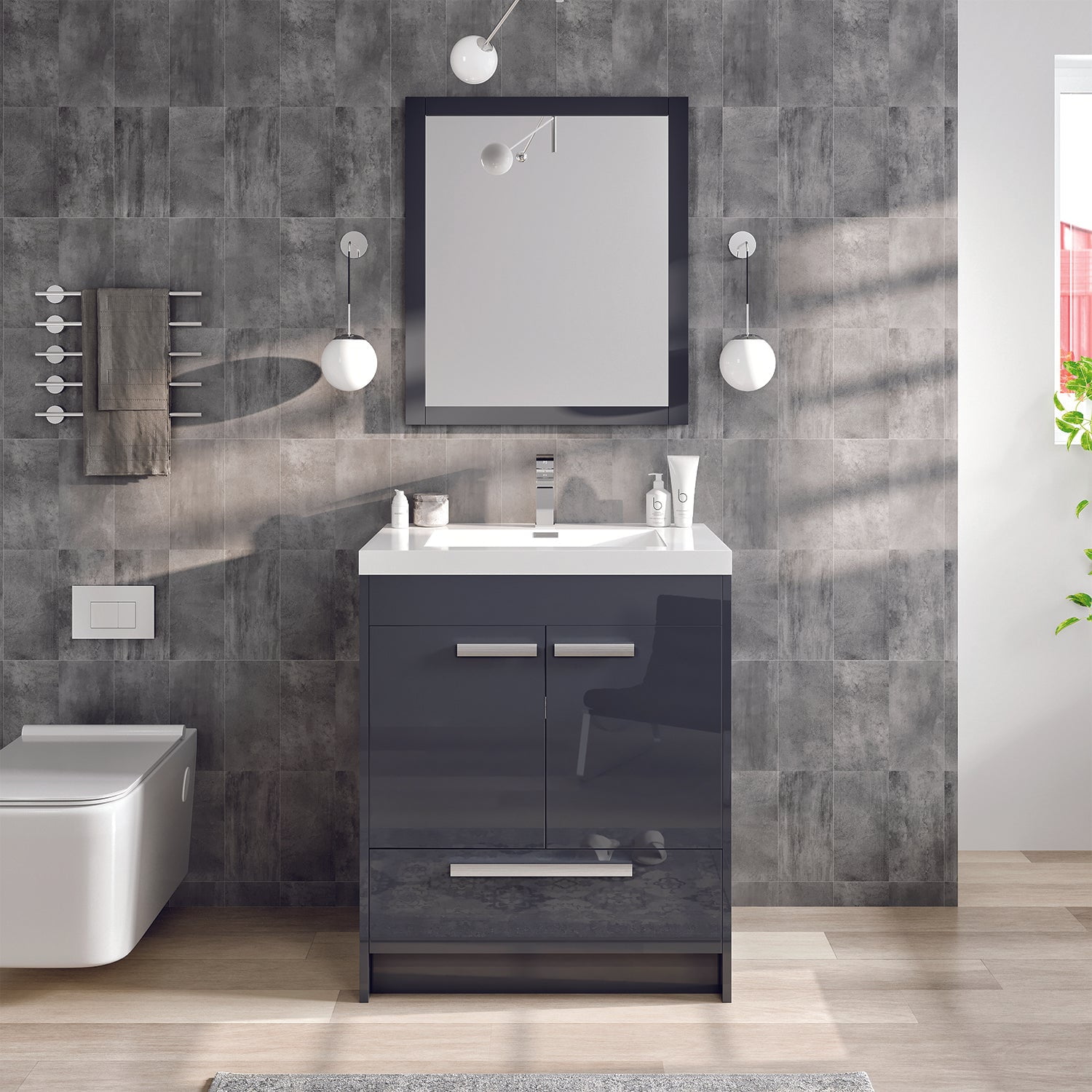 Eviva Lugano 24" Gray Modern Bathroom Vanity with White Integrated ...