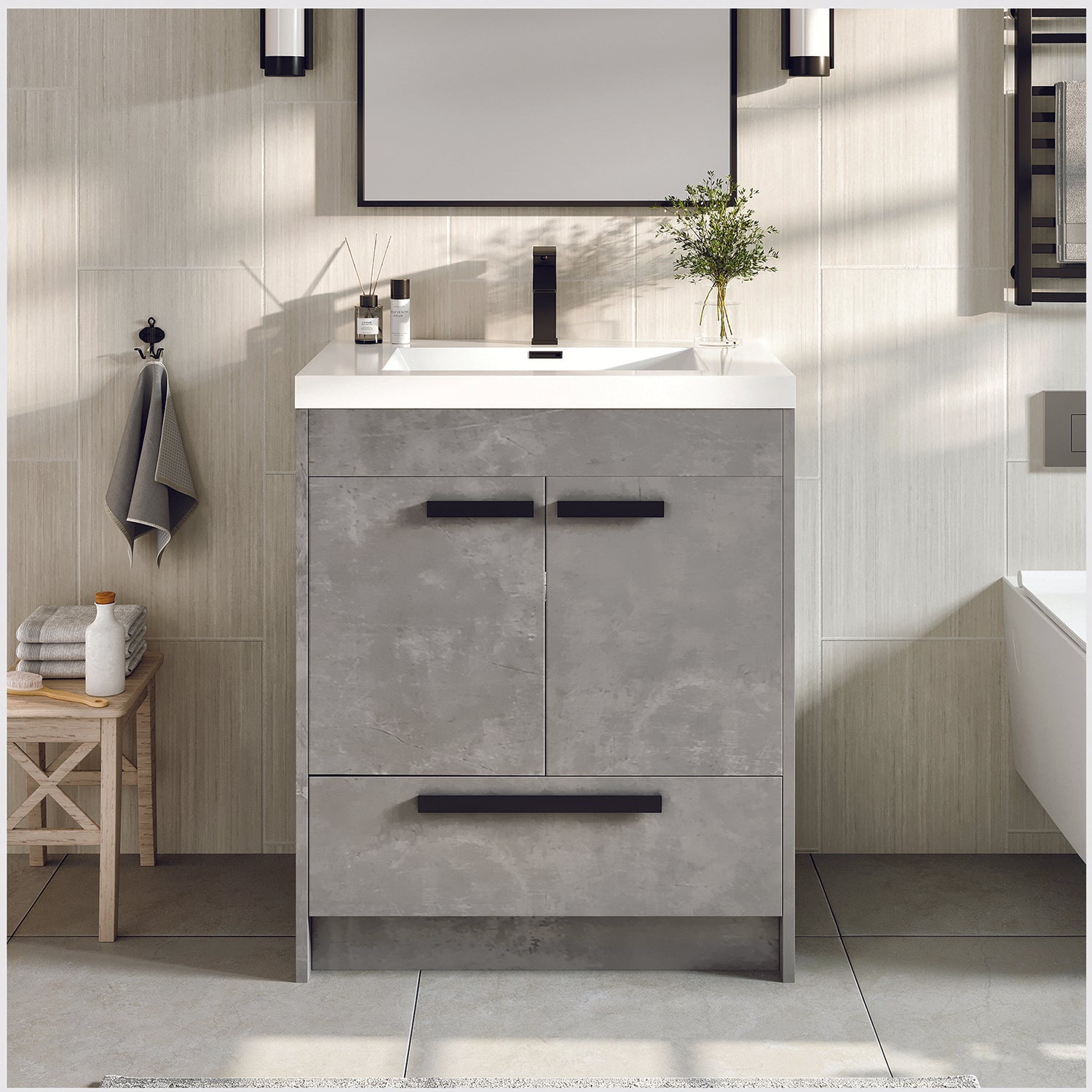 Eviva Lugano 30" Cement Gray Modern Bathroom Vanity with White