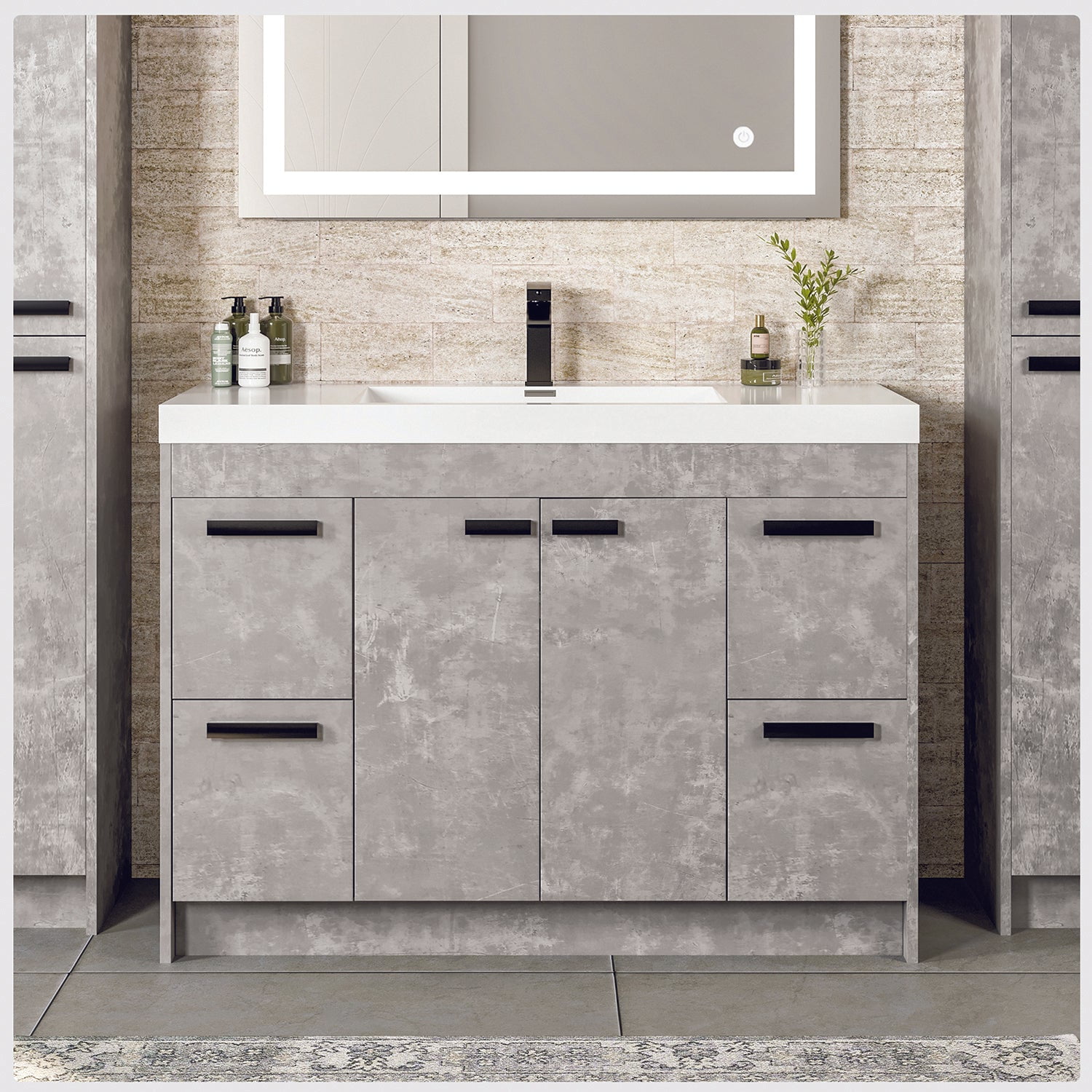 Lugano 42" Cement Gray Modern Bathroom Vanity with White Acrylic Sink