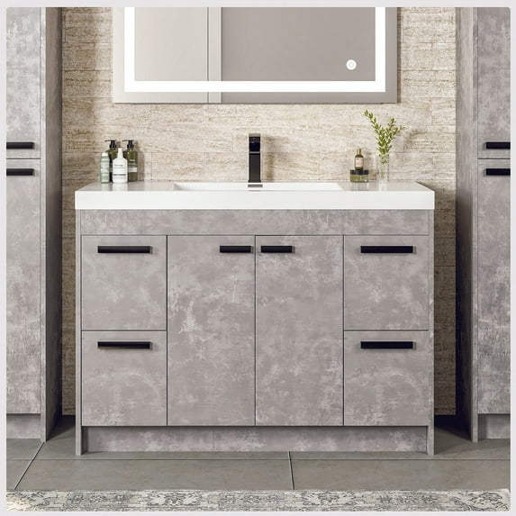 Eviva Lugano 42" Cement Gray Modern Bathroom Vanity with White Integrated Acrylic Sink