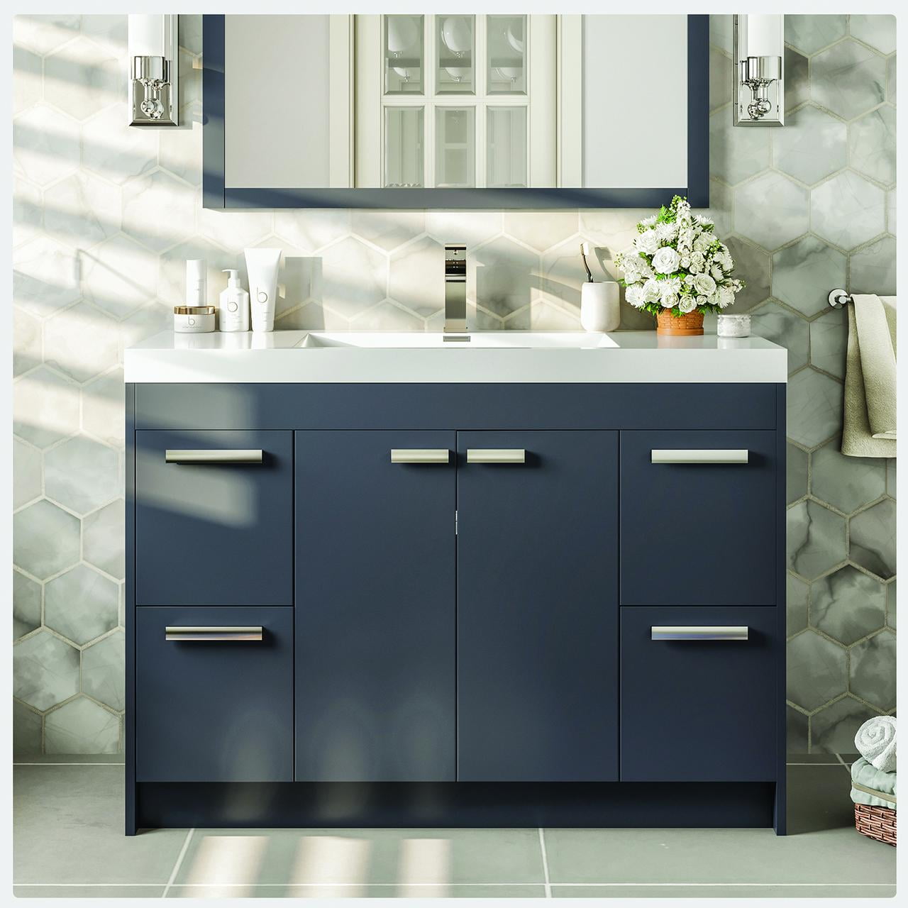 Eviva Lugano 42" Gray Modern Bathroom Vanity with White Integrated ...